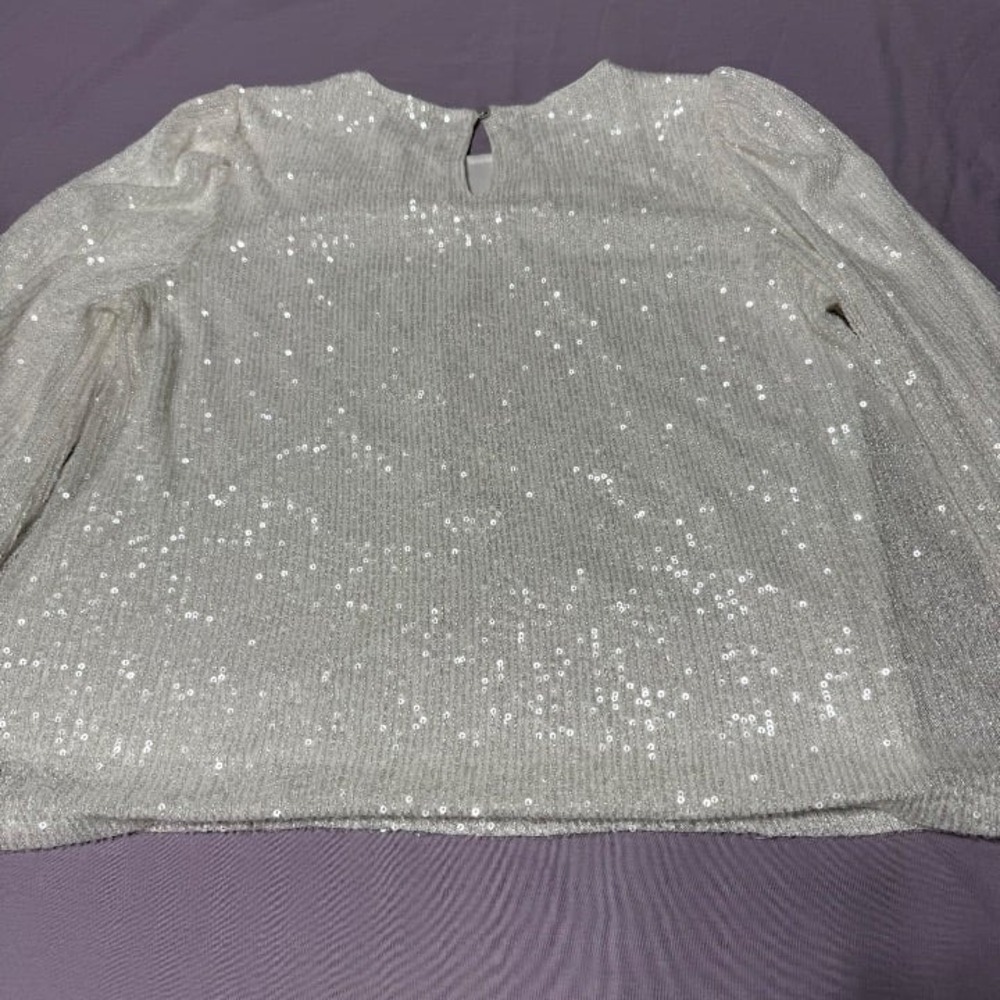 Cable & Gauge White Sequin Blouse Top Women's‎ Size Large - Picture 3 of 7